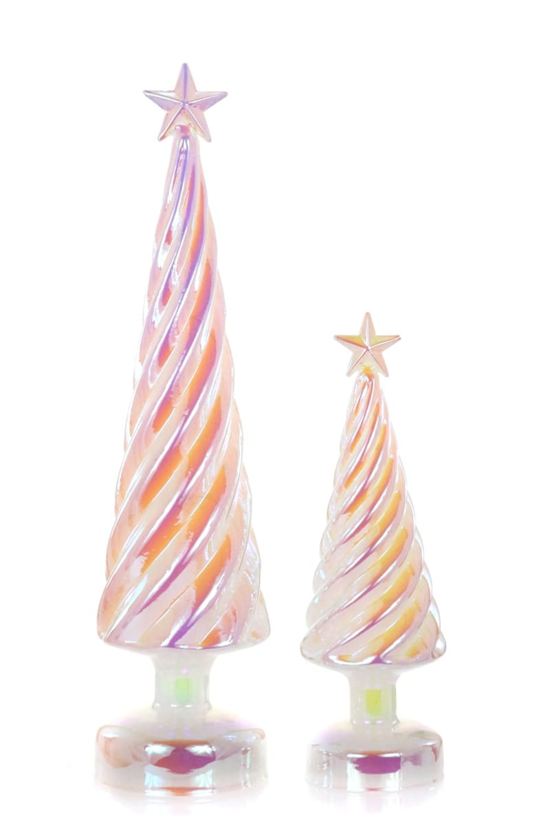 Radiance Pearlescent Lit Glass Trees, Set of 2