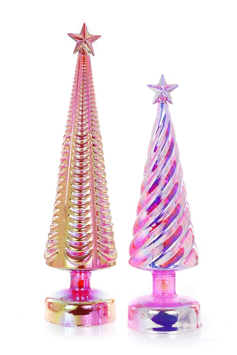 Radiance Pink Lit Glass Trees, Set of 2