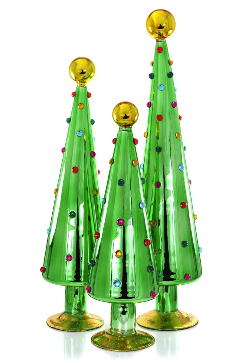 Dotted Green Glass Trees, Set of 3