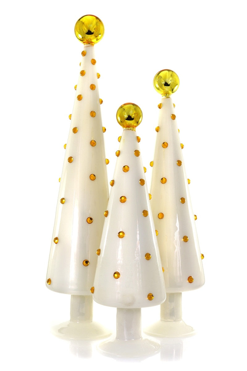 Dotted Ivory Glass Trees, Set of 3