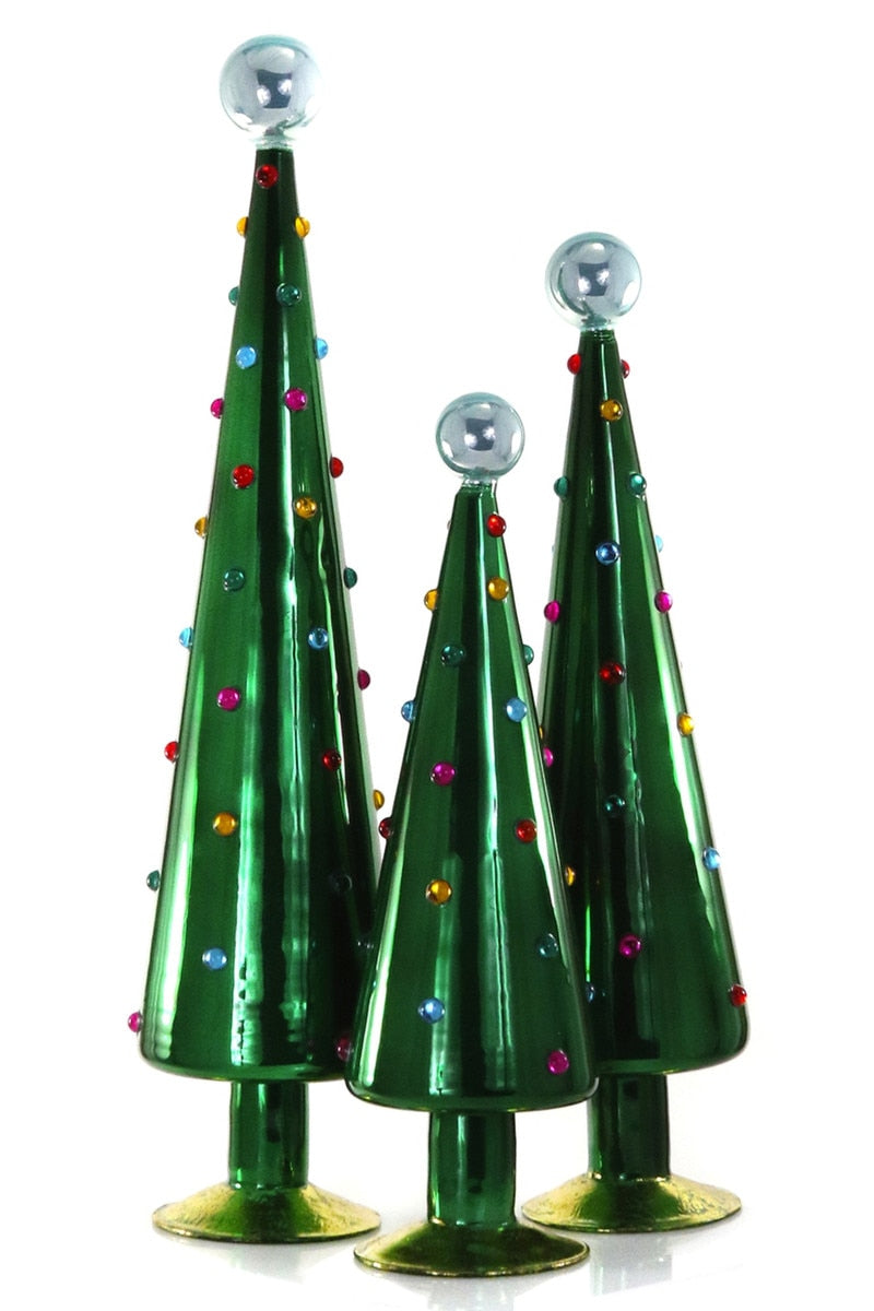 Dotted Forest Glass Trees, Set of 3