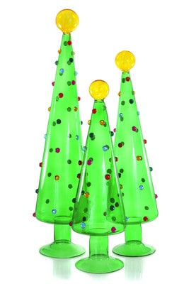 Dotted Green Glass Trees, Set of 3