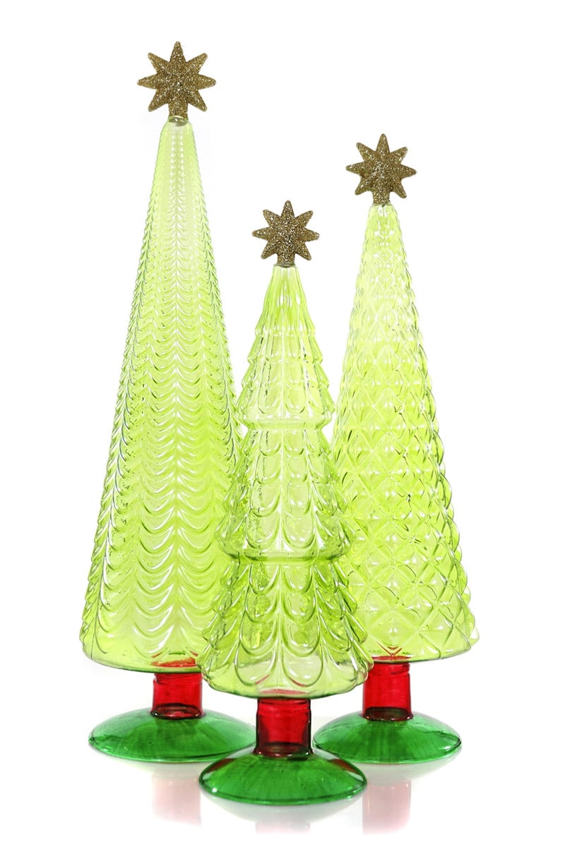 Star Bright Green Glass Trees, Set of 3