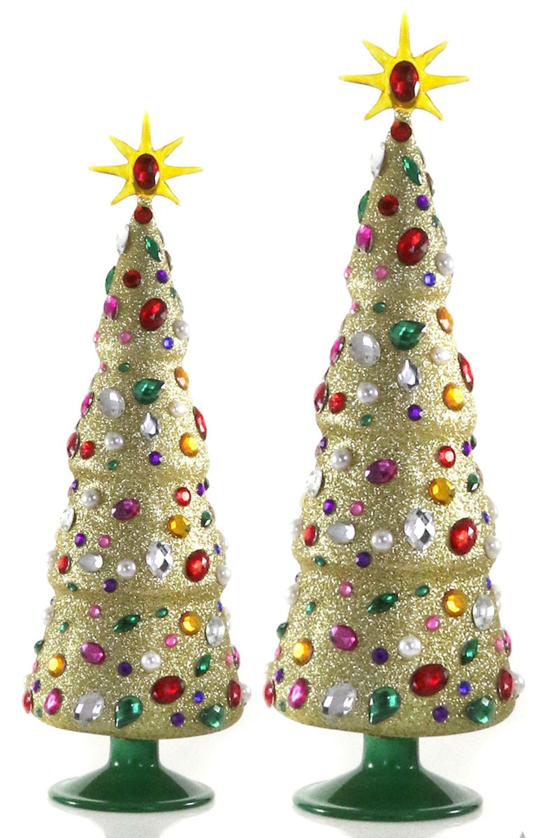 Gilded Gems Green Trees, Set of 2
