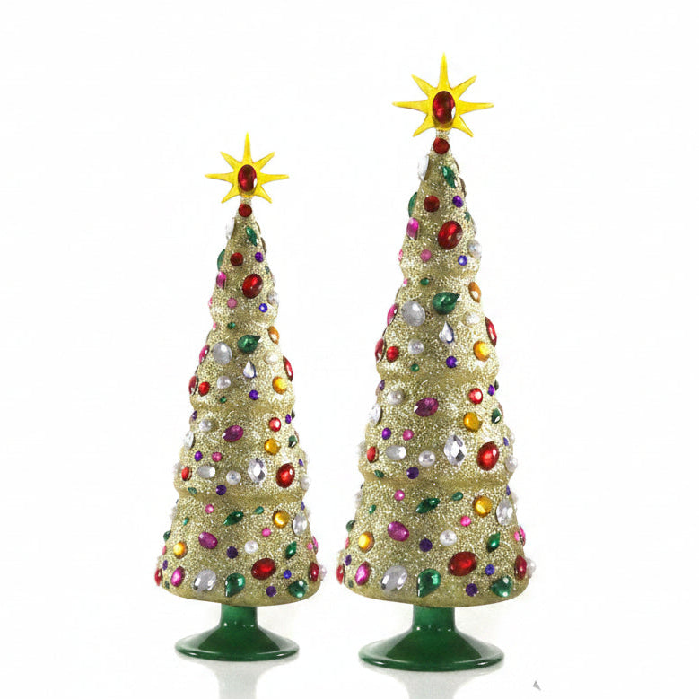 Gilded Gems Bright Gold Trees, Set of 2