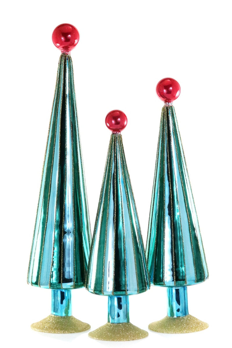 Striped Juniper Pleated Glass Trees, Set of 3
