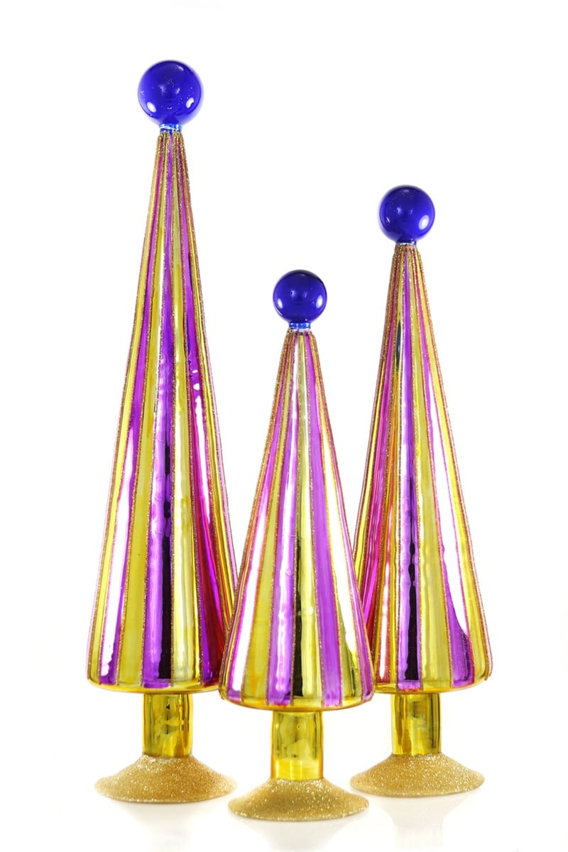 Striped Orchid Pleated Glass Trees, Set of 3