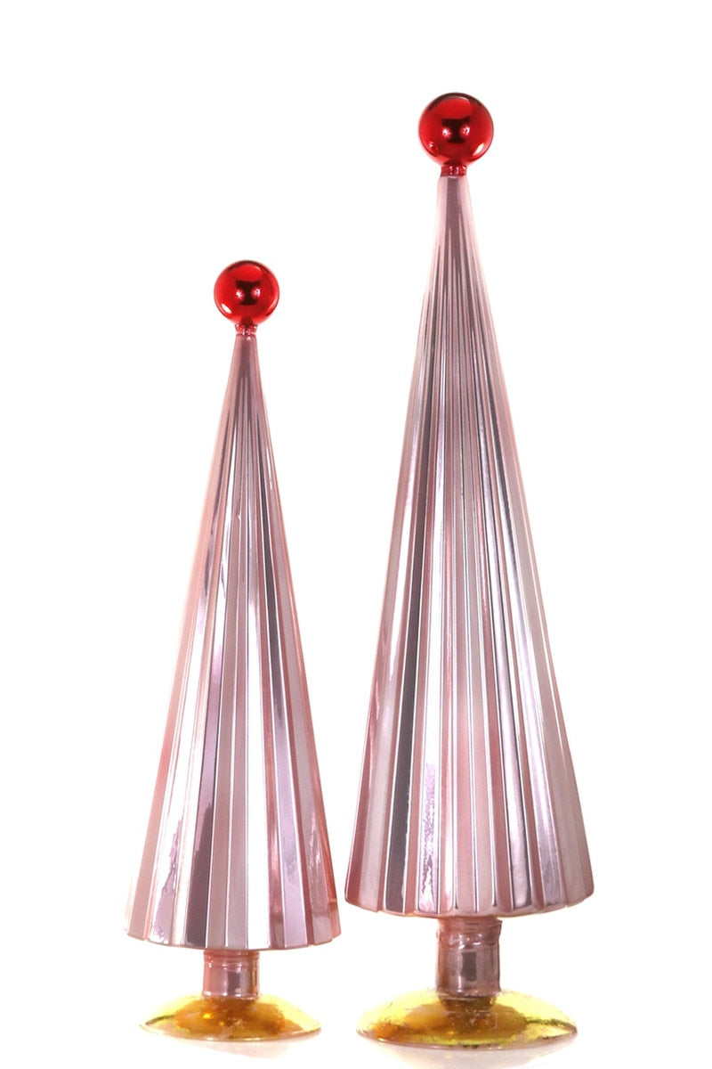 Pink Tall Pleated Glass Trees, Set of 2