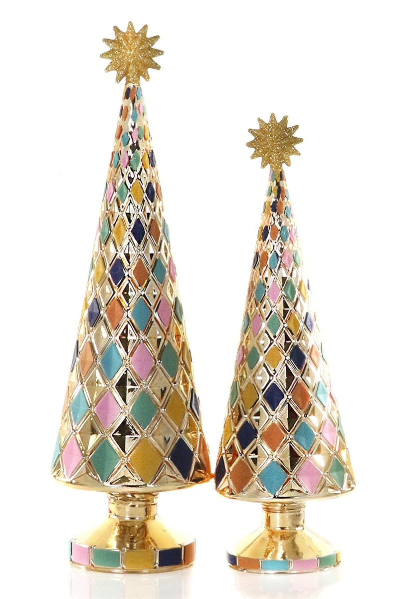 Harlequin Pastels Glass Trees, Set of 2
