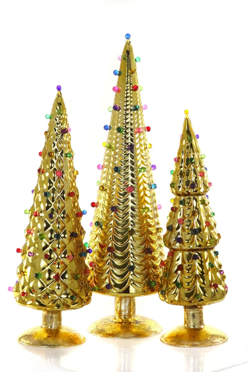 Glitzy Gold trees, Set of 3
