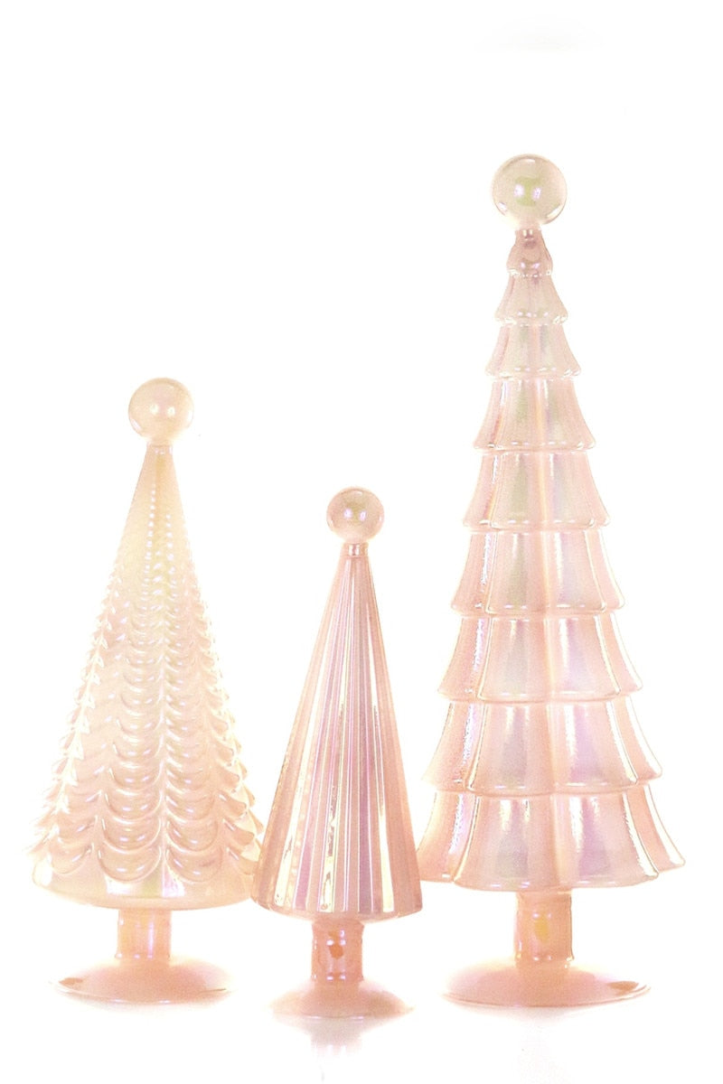 Pink Shimmer Glass Trees, Set of 3