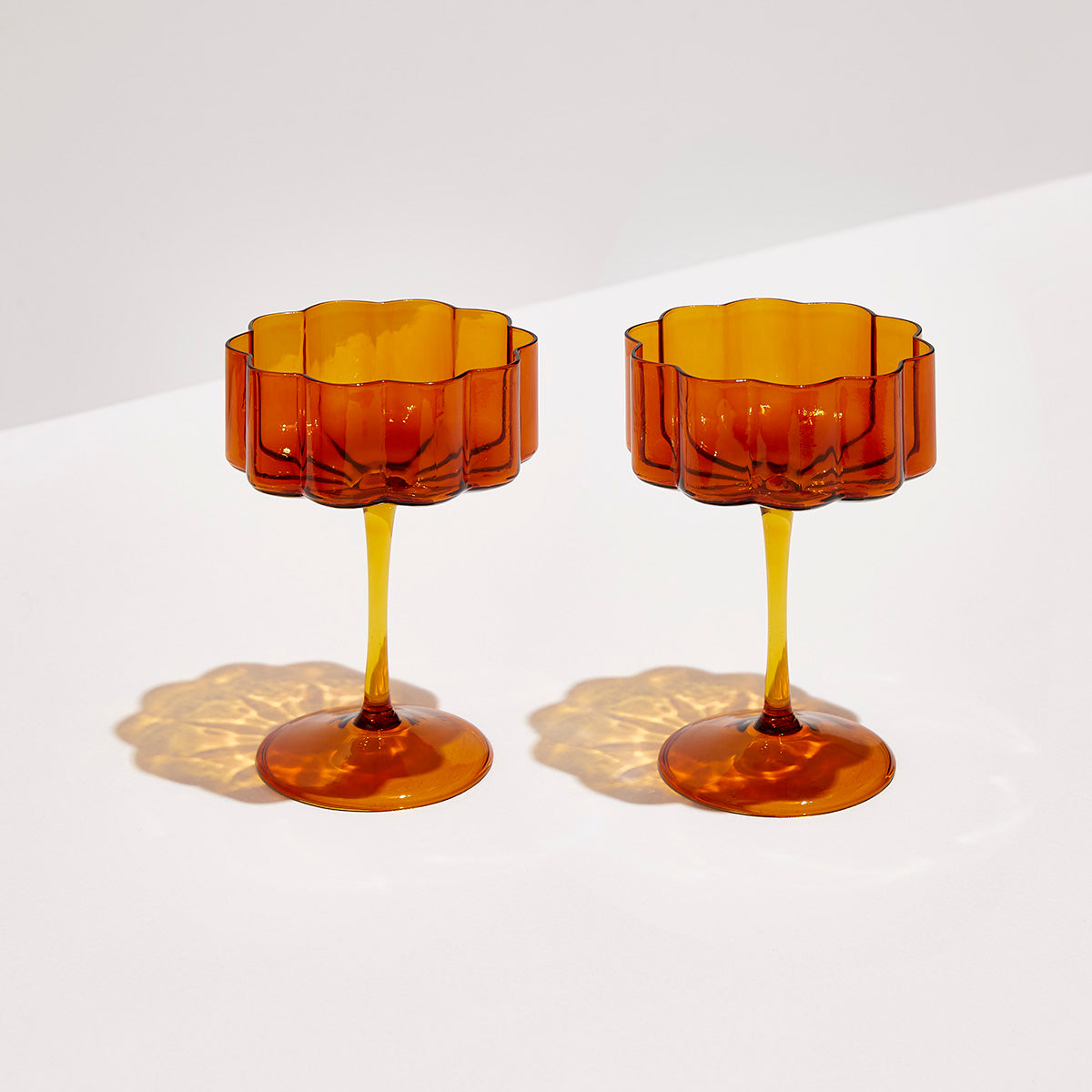 Wave Coupe Glasses, Amber, Set of 2