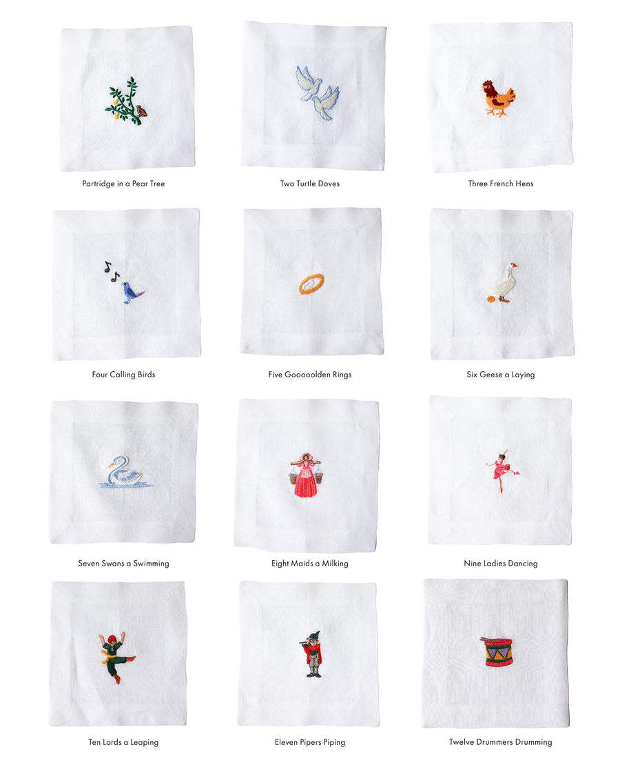 12 Days of Christmas Cocktail Napkins, Set of 12