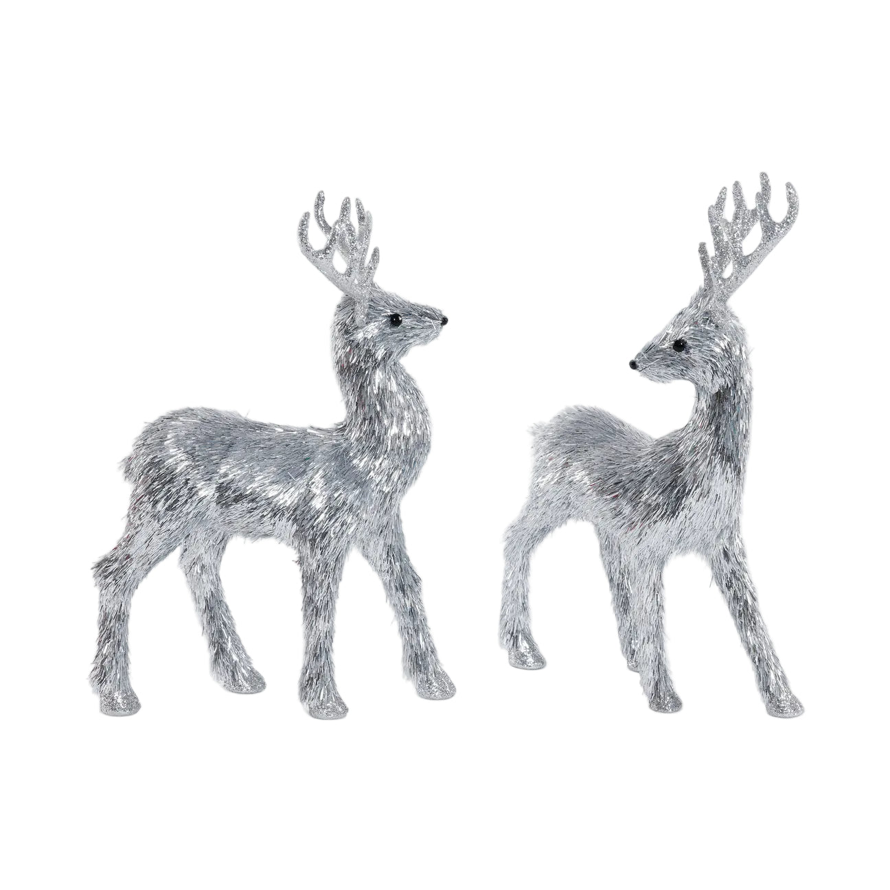 Sparkly Silver Standing Deer, Set of 2