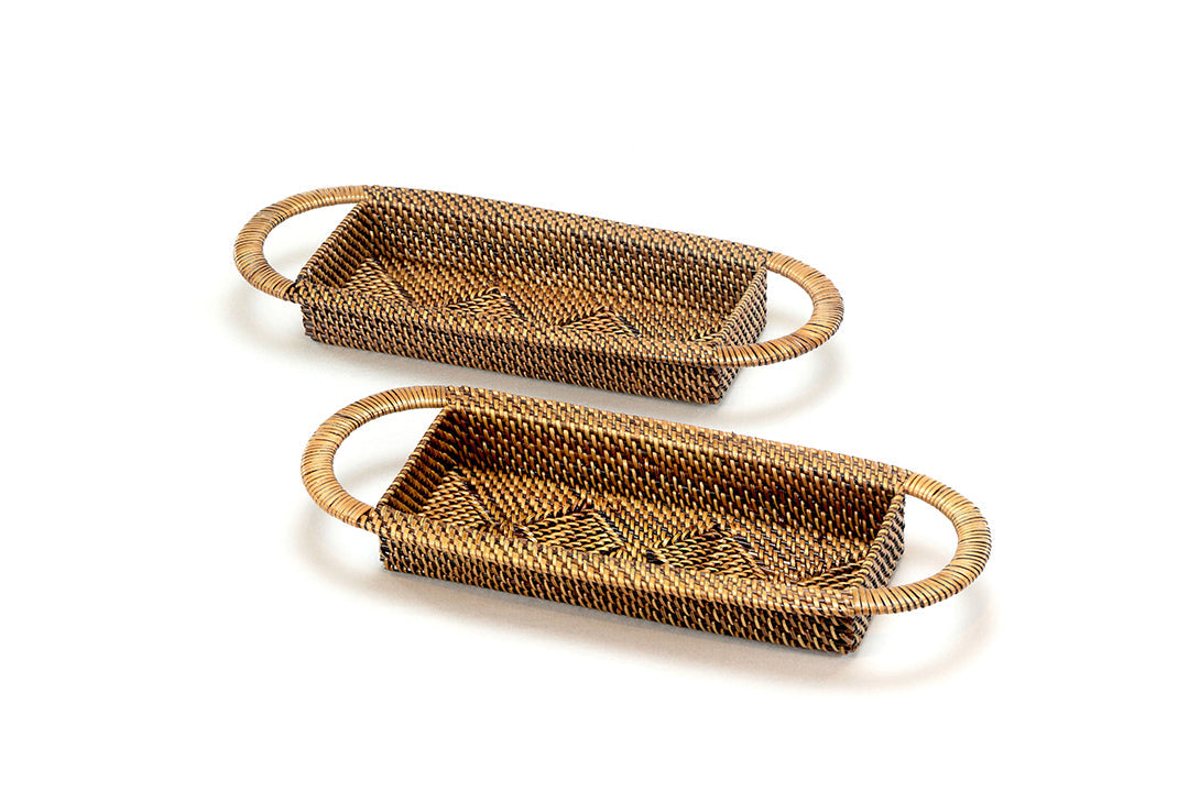 Rattan Rectangular Cracker Trays, Set of 2