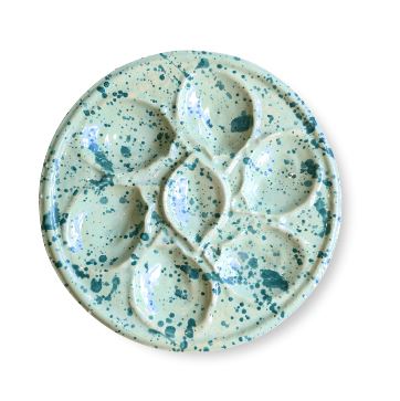 Hand-Painted Oyster Plate, Green Splatter