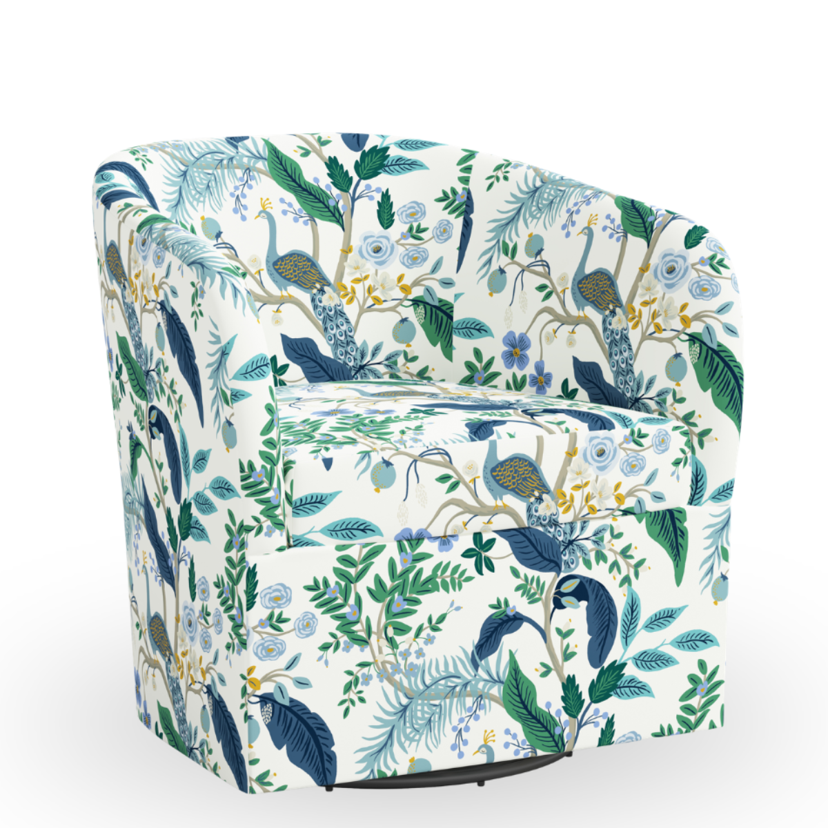 Charleston Swivel Chair, Peacock Blue & White