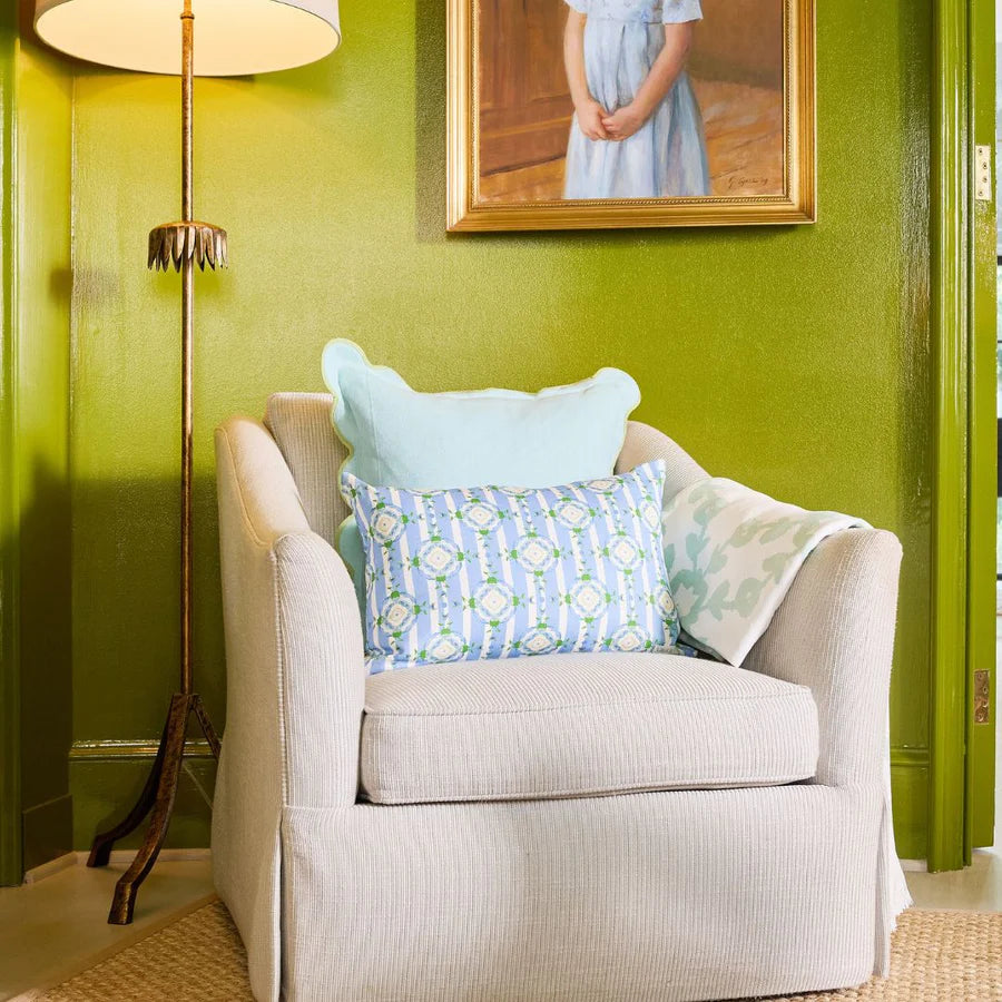 Charlotte Scalloped Linen Pillow, Blue & Green