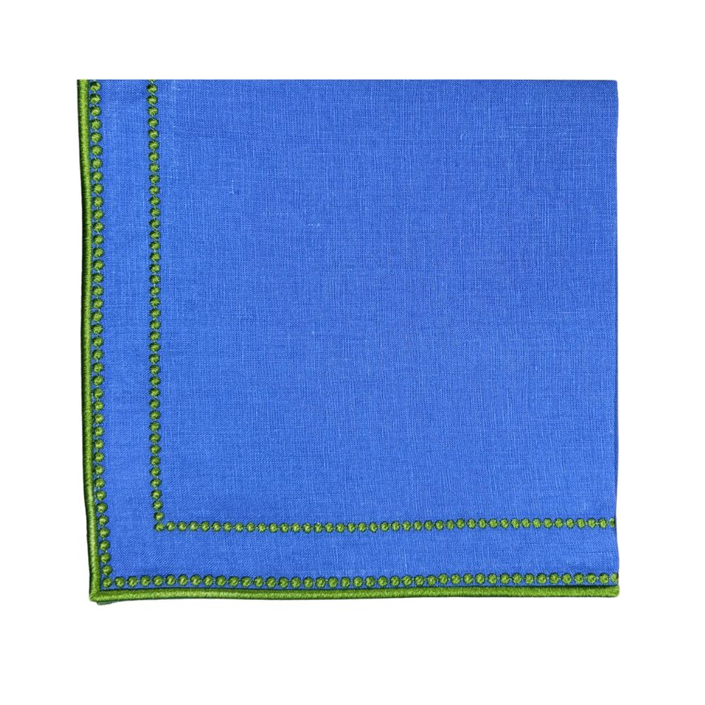Charlotte Royal & Green Linen Napkins, Set of 4