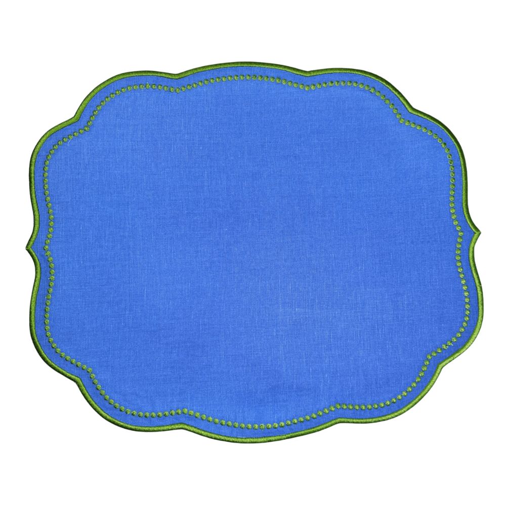 Charlotte Royal & Green Linen Placemats, Set of 4