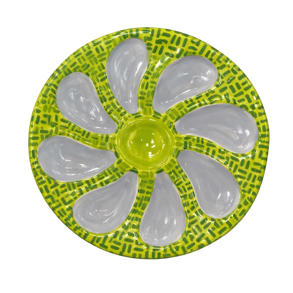 Hand-Painted Oyster Plate, Lime Green Thatch