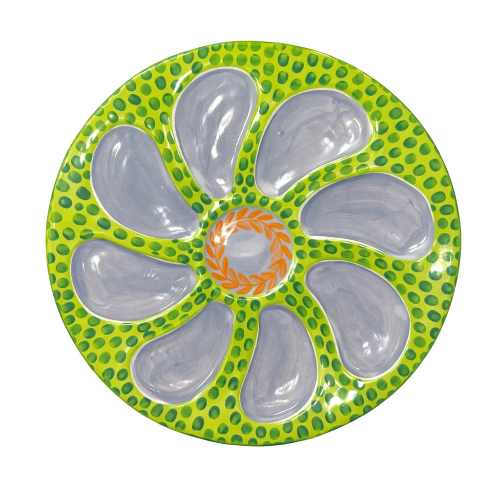 Hand-Painted Oyster Plate, Green Brushstrokes