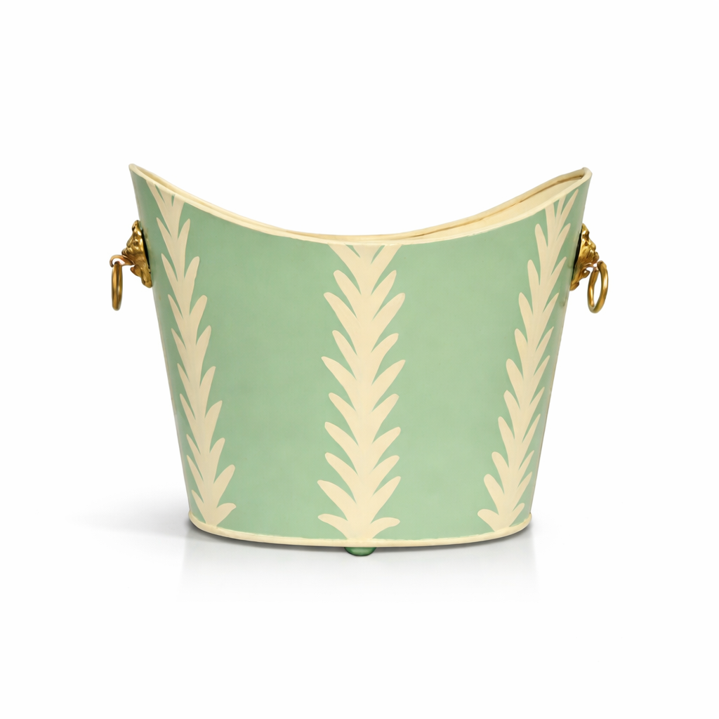 Worlds Away Handpainted Fronds Oval Waste Basket