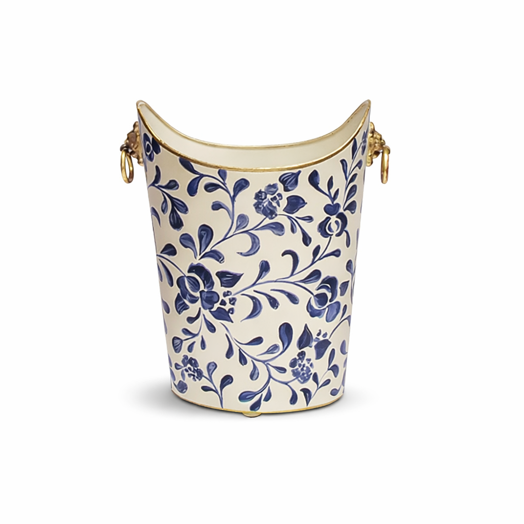 Worlds Away Handpainted Vines Tall Oval Waste Basket