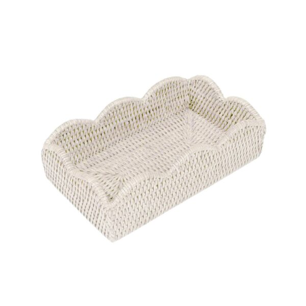 Caspari Rattan Scalloped Guest Towel Napkin Holder, Cream