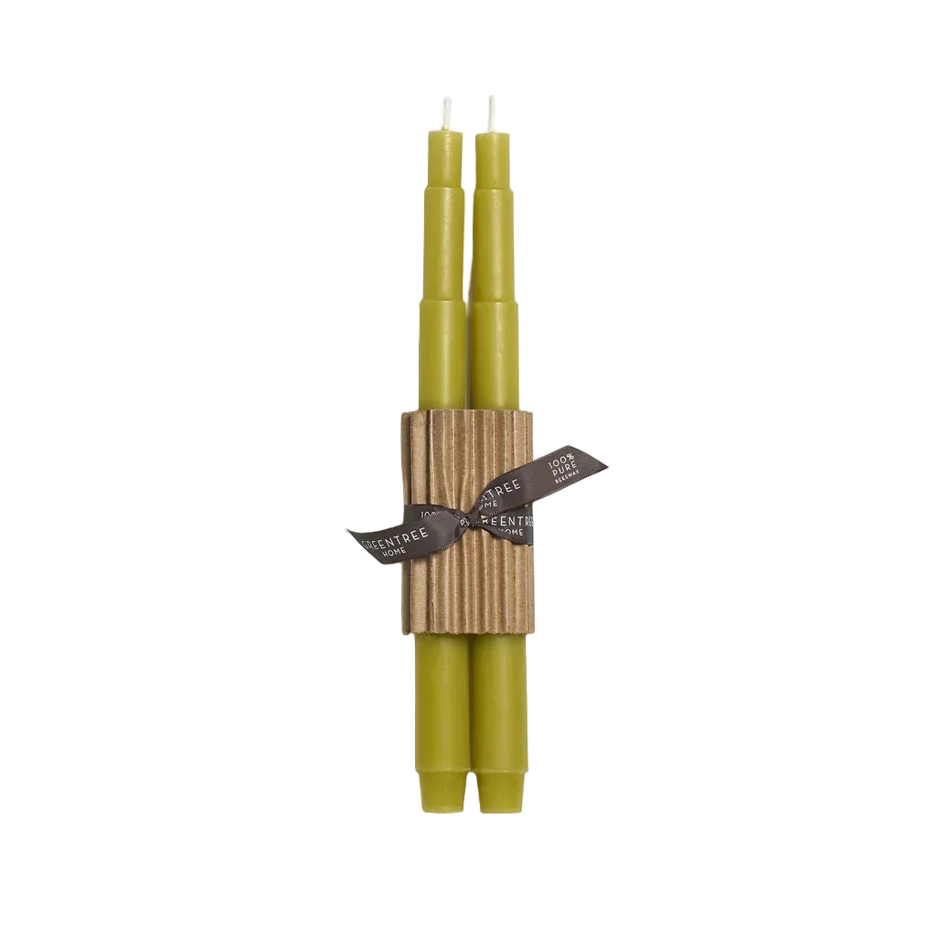 12" Bamboo Green Tele Taper Candles, Pair