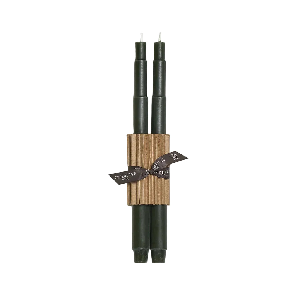 12" Antique Green Tele Taper Candles, Pair