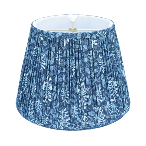 16" Empire Shirred Pleats Lamp Shade, Blue Vintage