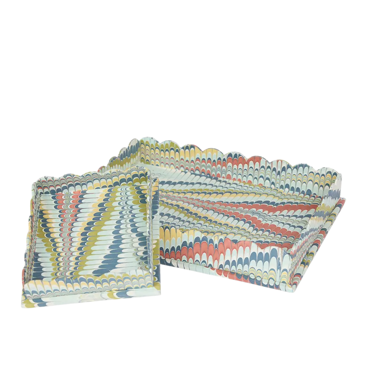 Hayes Striped Trays, Set of 2, Sea Marble