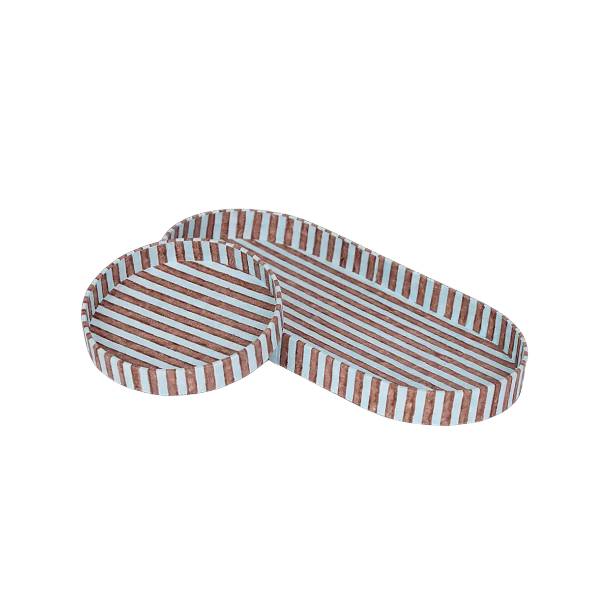 Shayla Stripe Trays, Blue, Set of 2