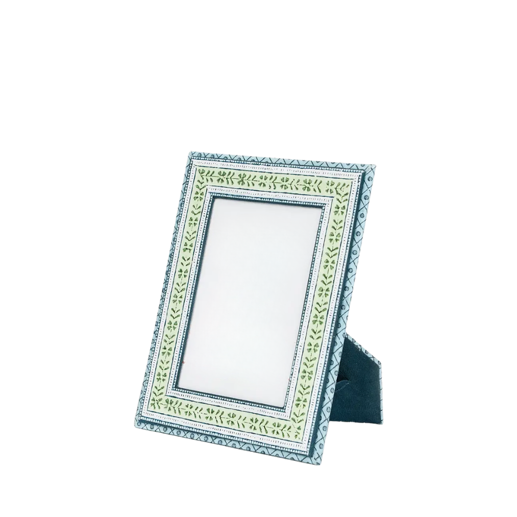 Ava Blocktprint Paper Frame, Blue Green
