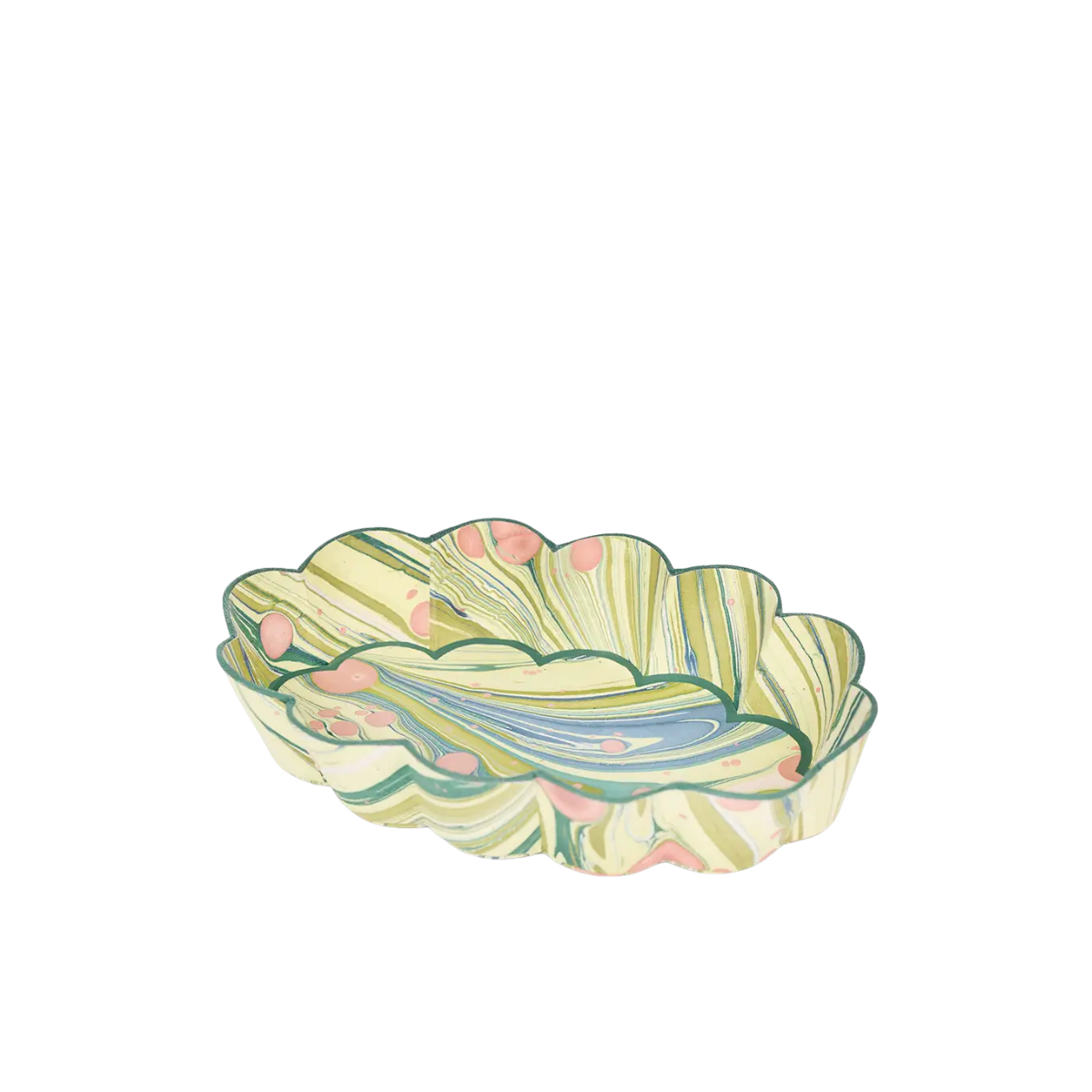 Charlie Oval Scallped Tray, Moss Splatter