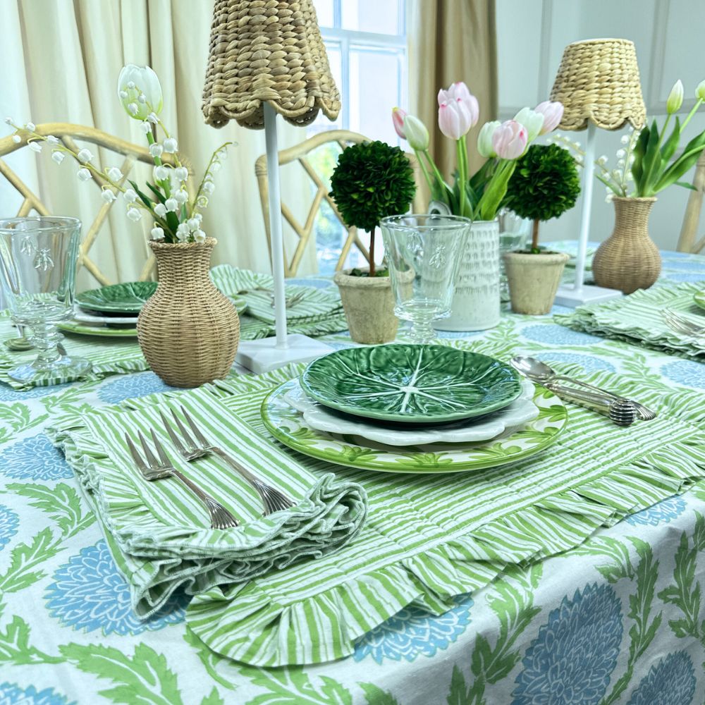 Green Stripes with Ruffle Napkins, Set of 4