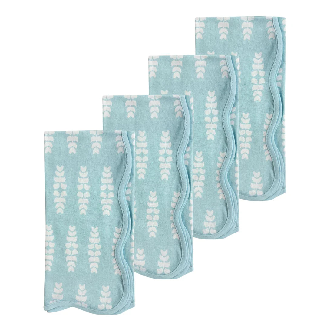 Floral Blue Scalloped Dinner Napkins, Set of 4