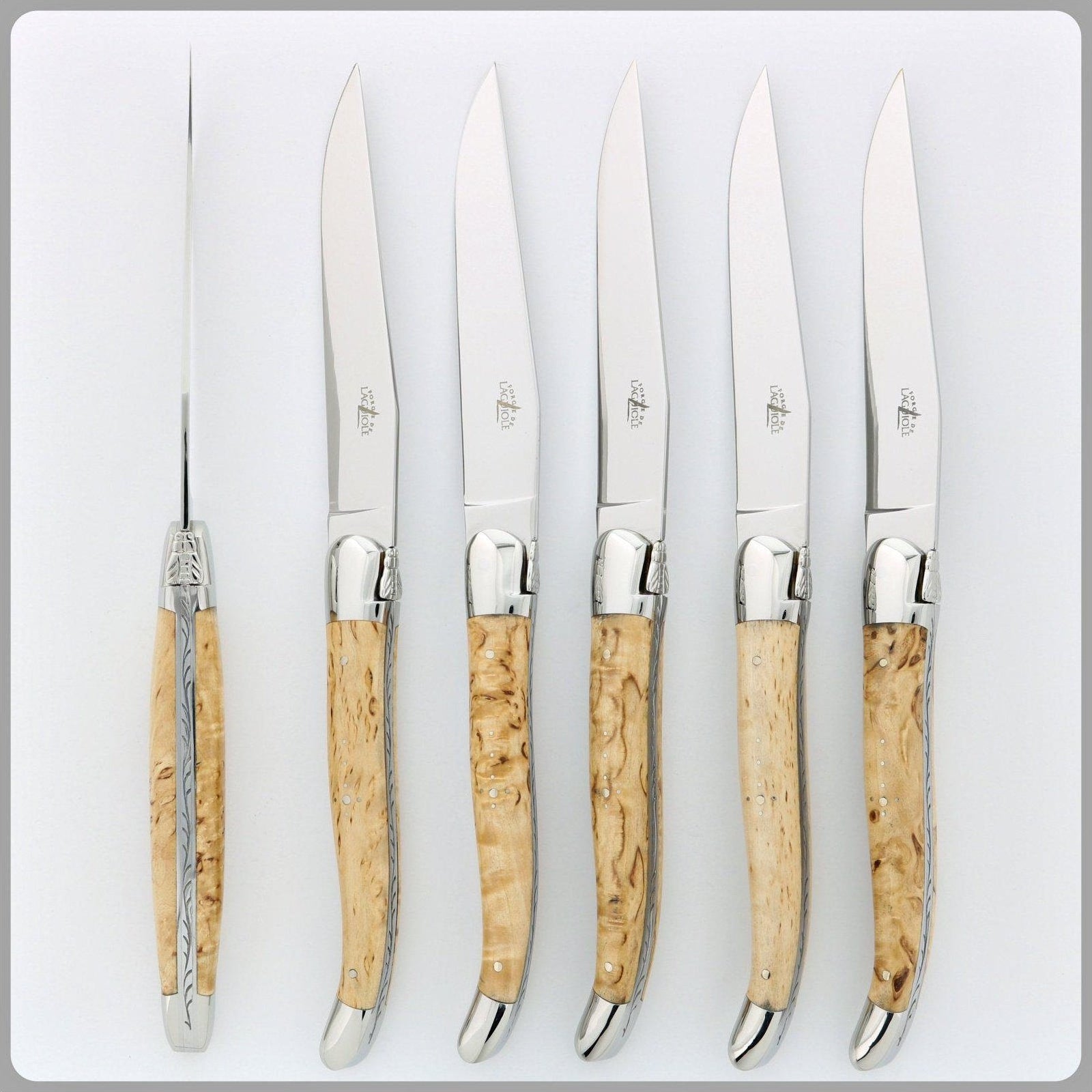 Forge de  Laguiole 2 Piece Steak Knife Set Birchwood Handle Shiny Finish