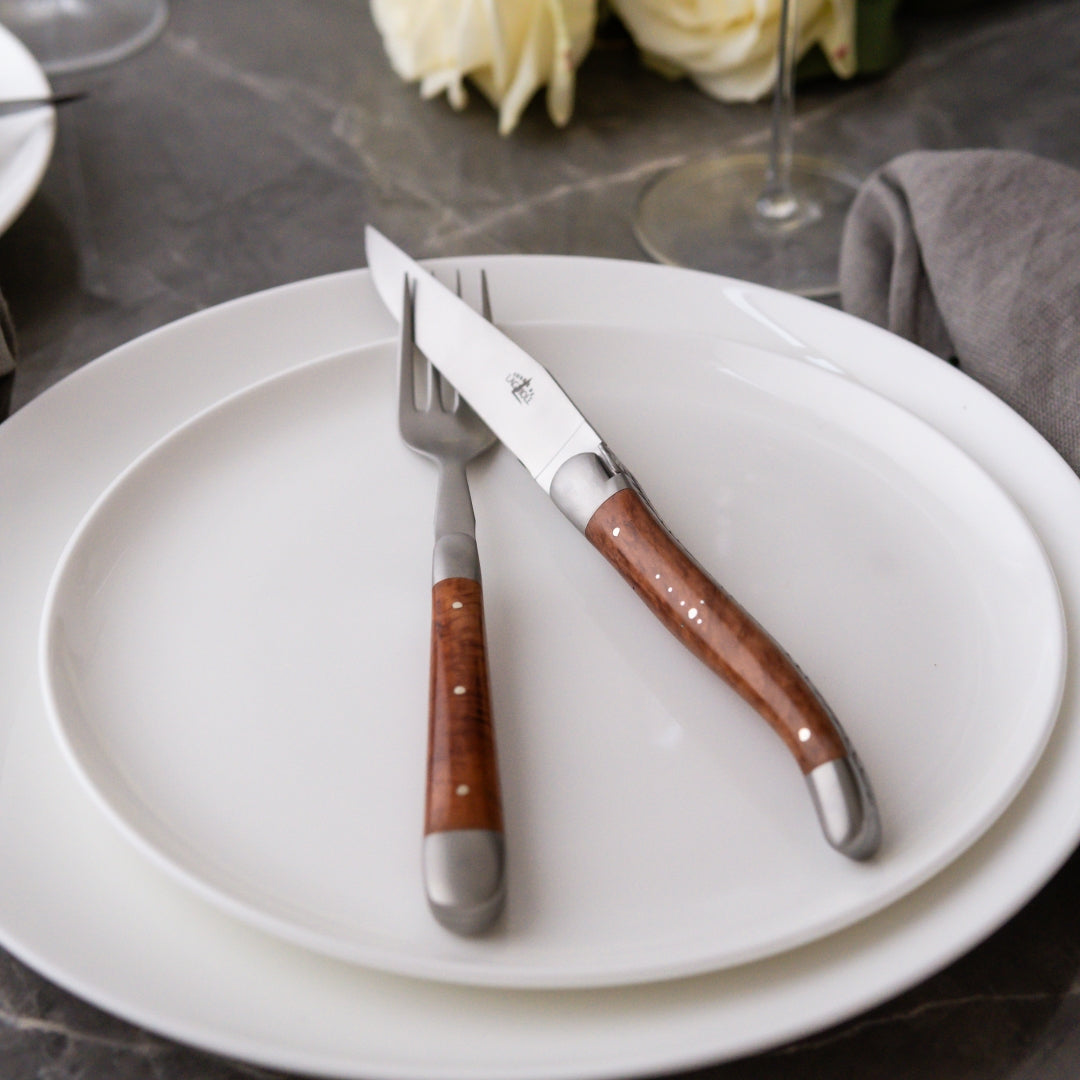 Forge de  Laguiole 2 Piece Steak Knife Set Briarwood Satin Finish