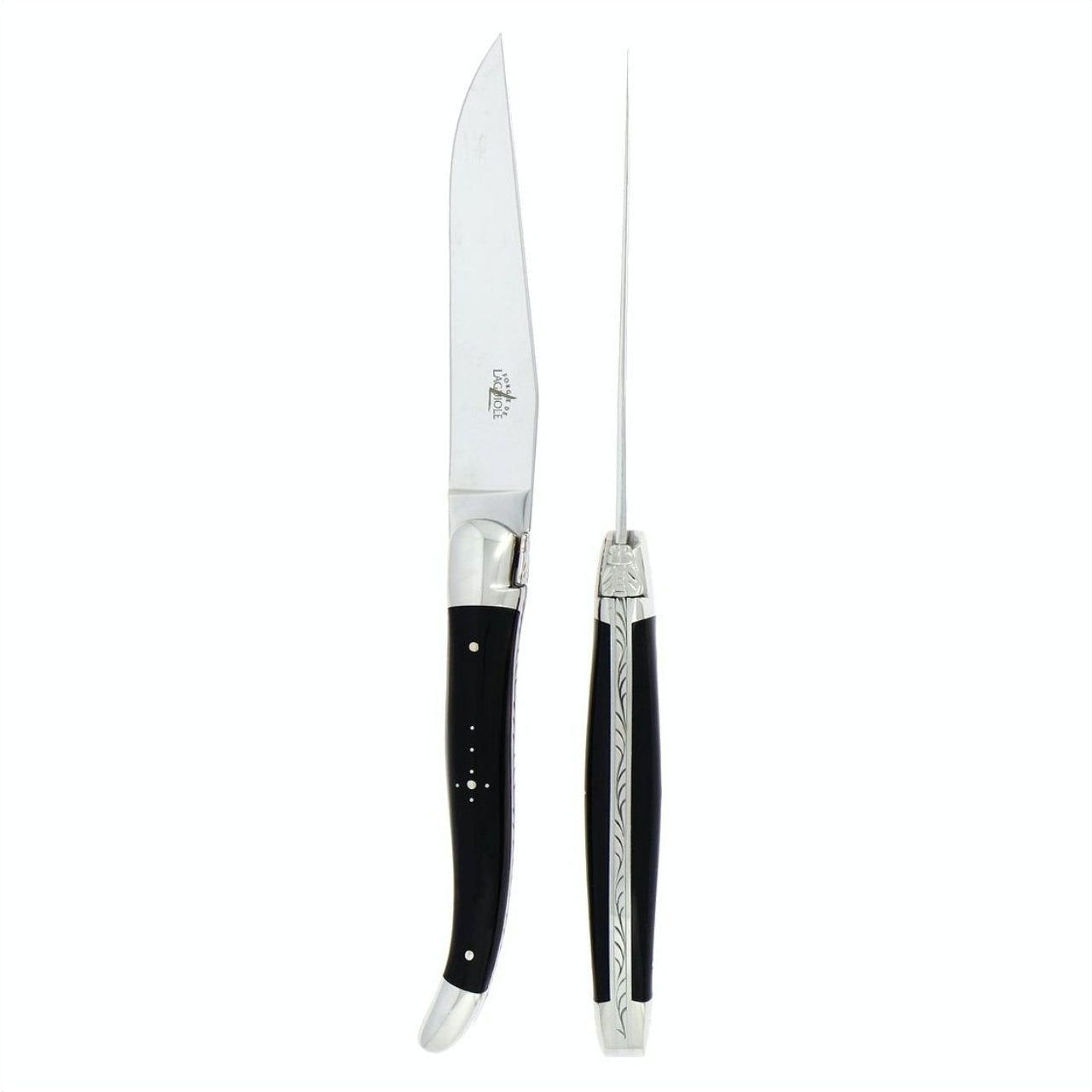 Forge de  Laguiole 2 Piece Steak Knife Set Dark Horn Tip