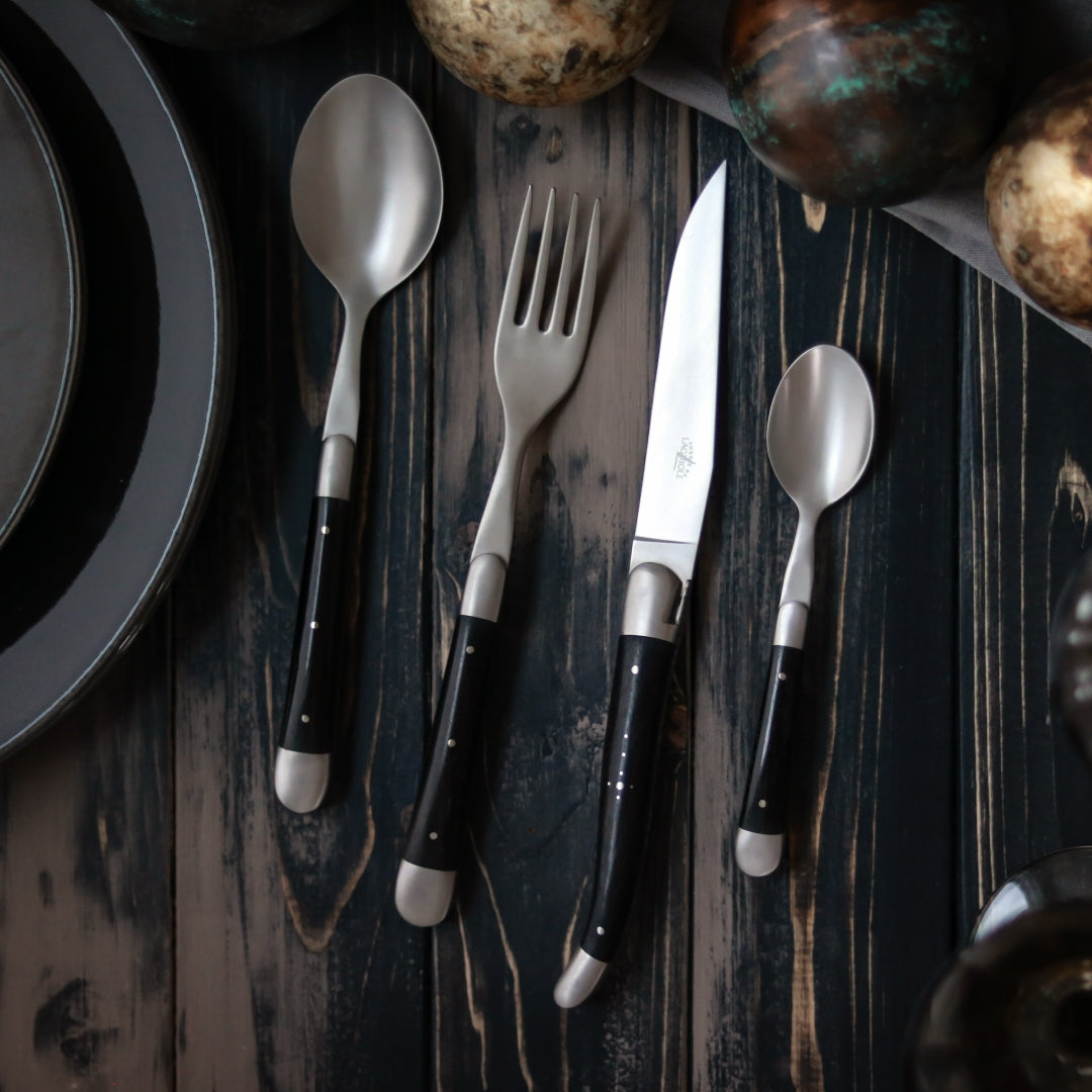 Forge de  Laguiole 6 Piece Steak Knife Set Ebony Wood Satin Finish