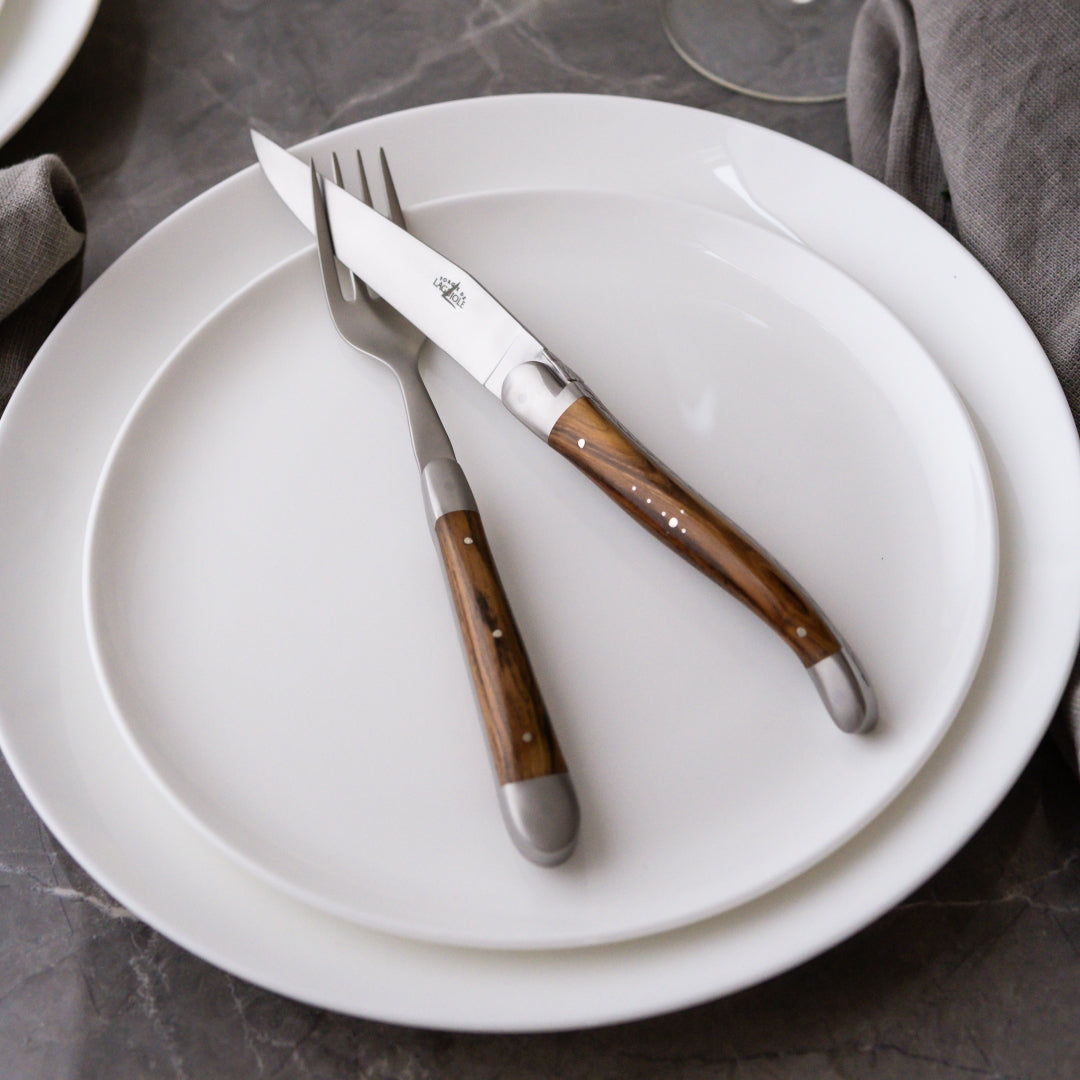 Forge de  Laguiole 6 Piece Steak Knife Set Pistachio Wood Satin Finish