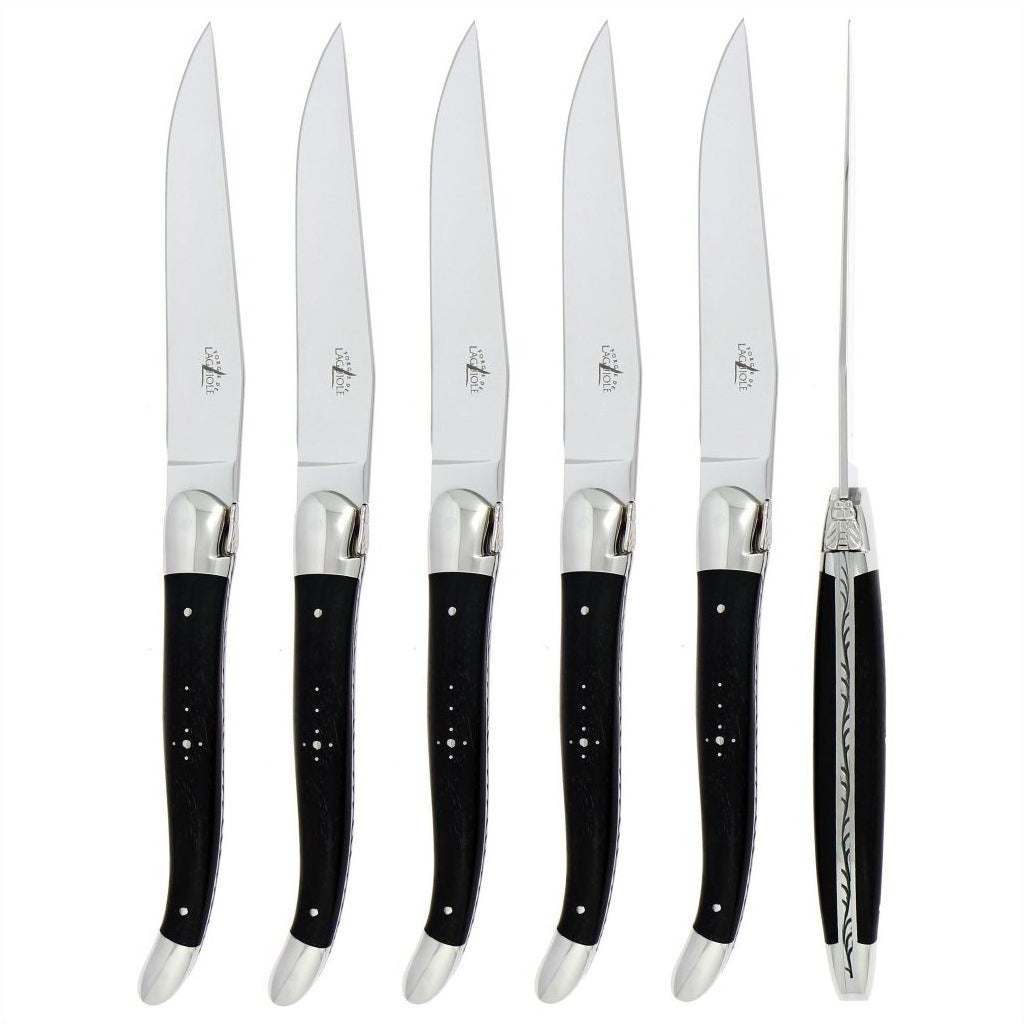 Forge de  Laguiole 6 Piece Steak Knife Set Ebony Wood Shiny Finish