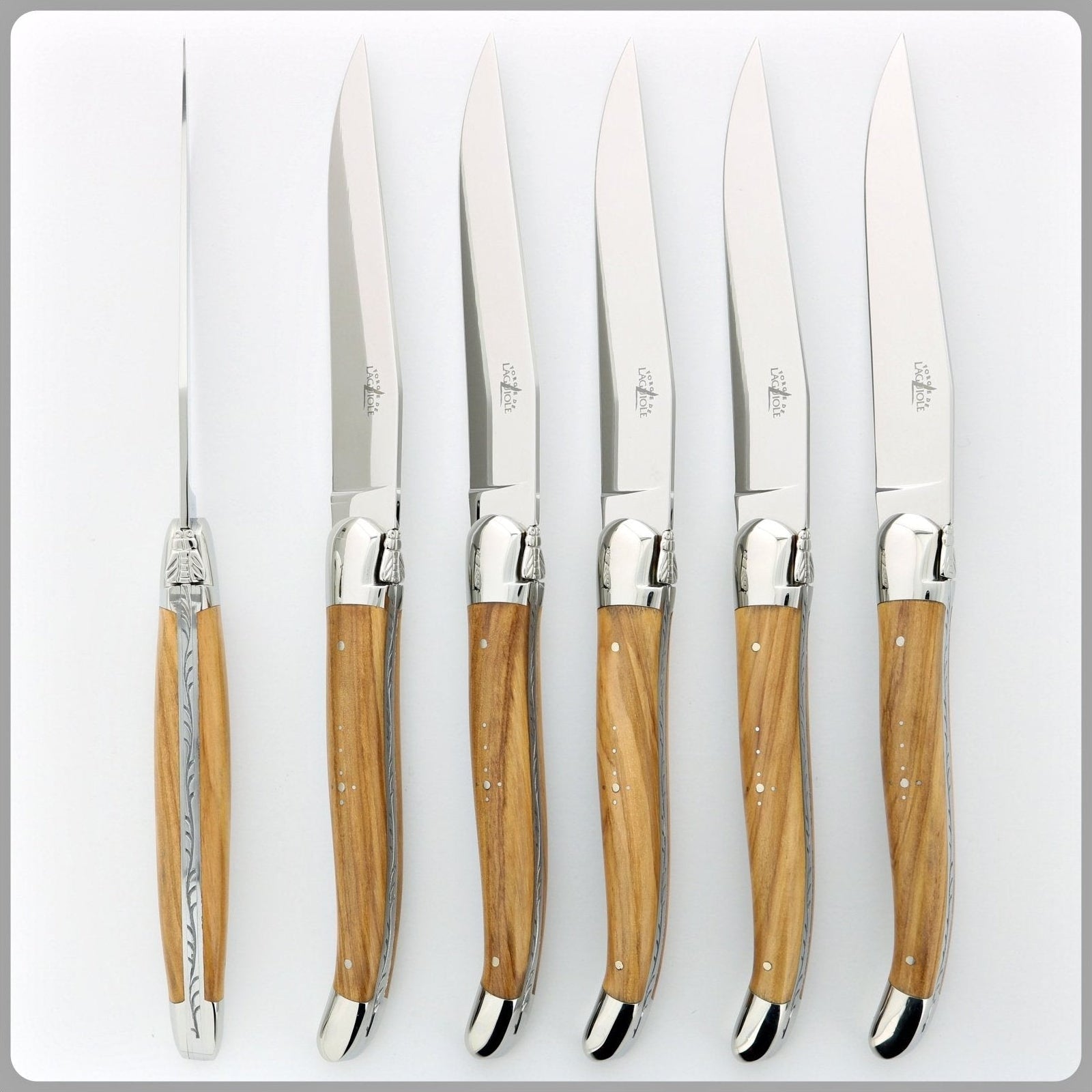 Forge de  Laguiole 6 Piece Steak Knife Set Olive Wood Shiny Finish