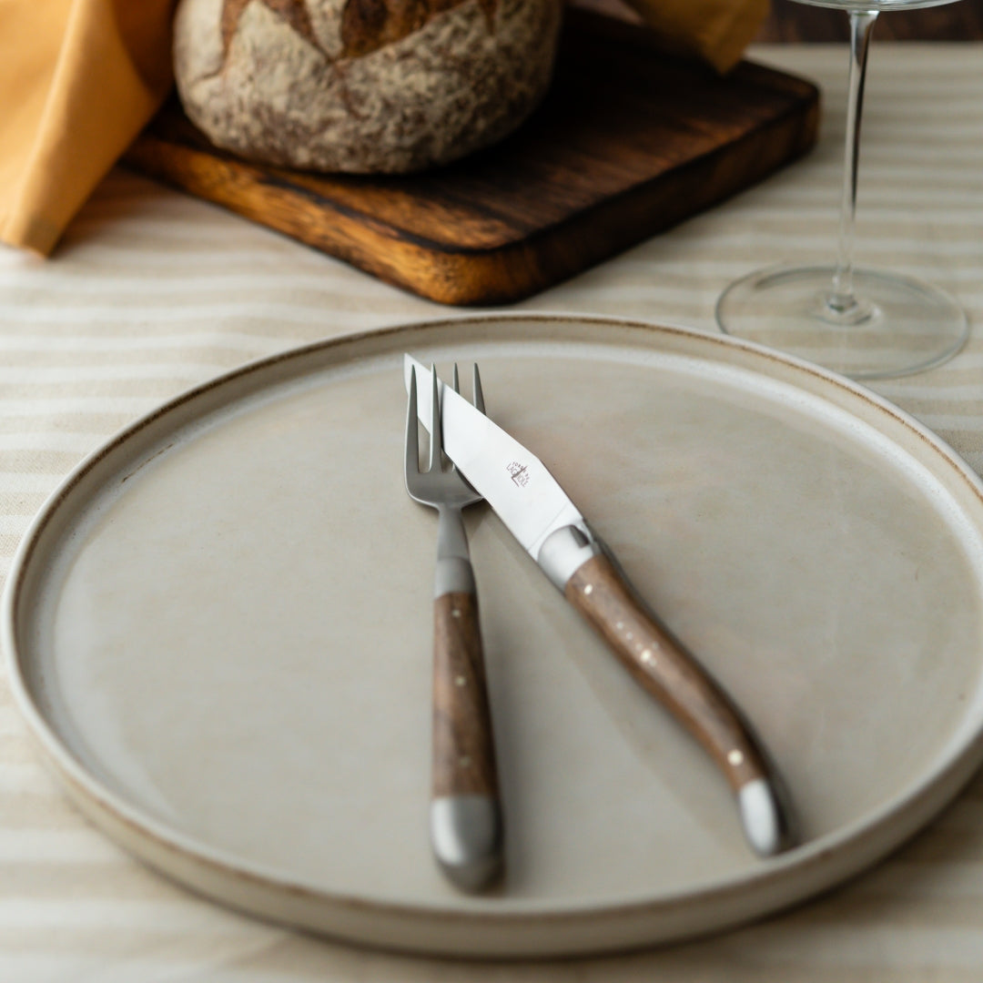 Forge de  Laguiole 2 Piece Steak Knife Set Walnut Satin Finish