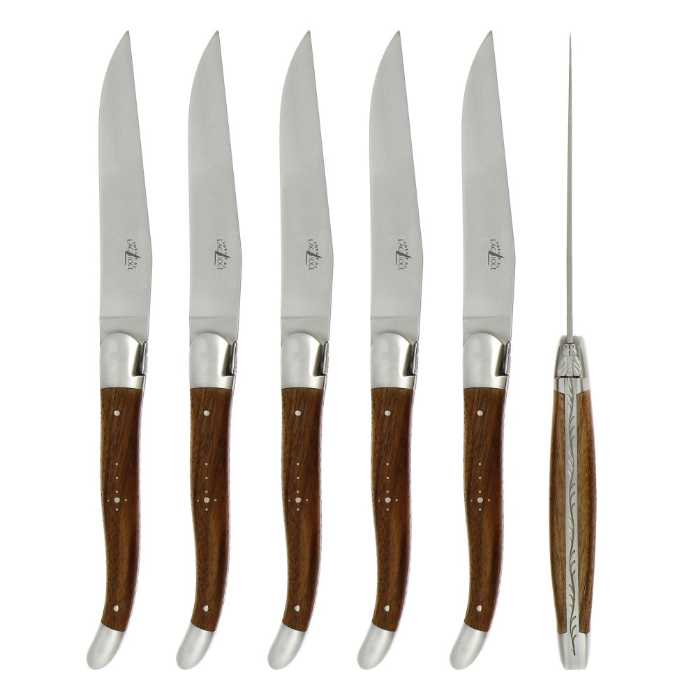 Forge de  Laguiole 6 Piece Steak Knife Set Walnut Satin Finish