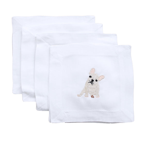 French Bulldog Embroidered Cocktail Napkins