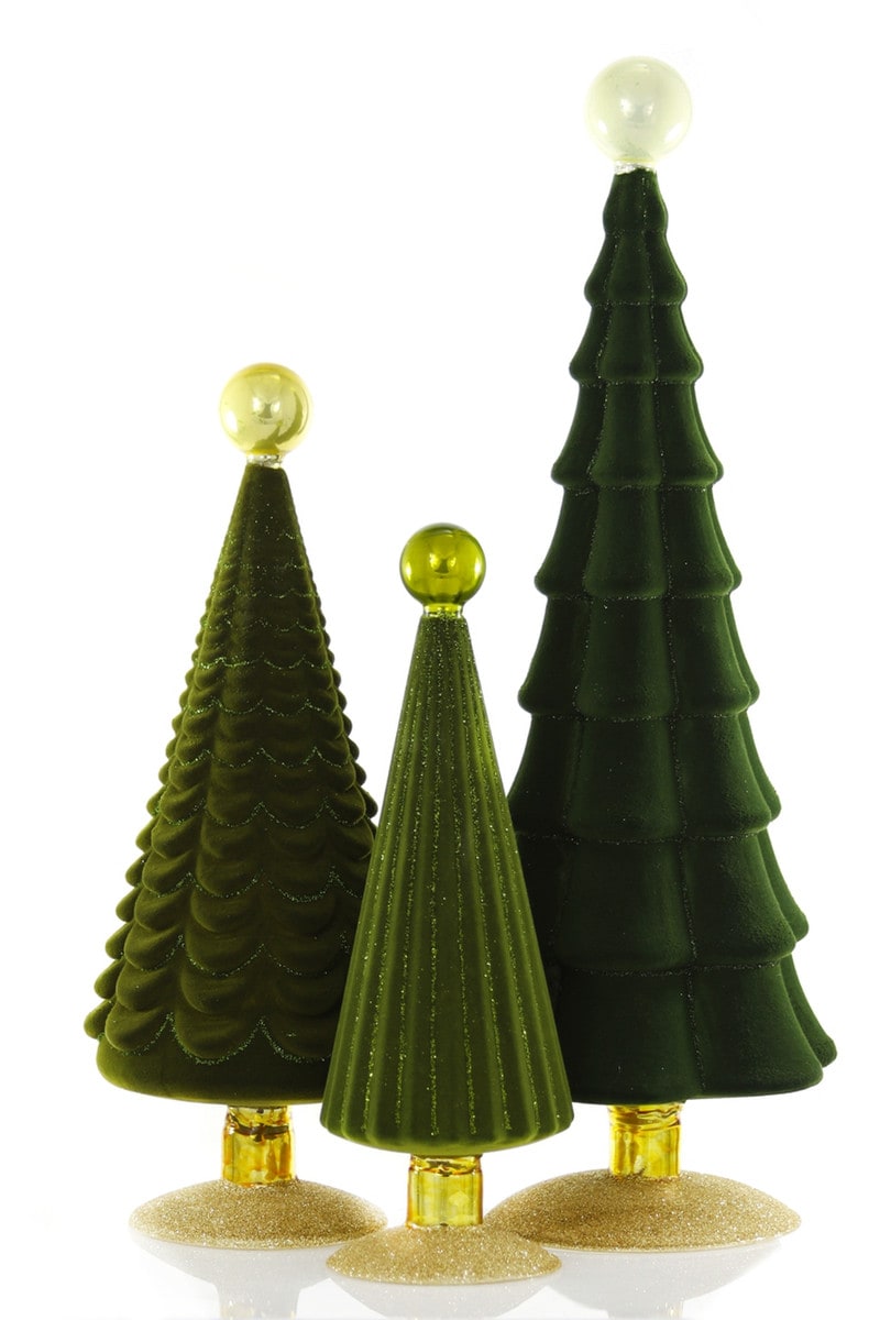 Forest Velveteen Glass Trees, Set of 3