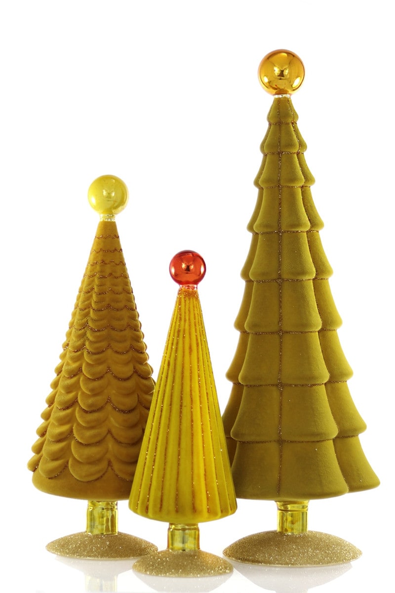 Golden Velveteen Glass Trees, Set of 3